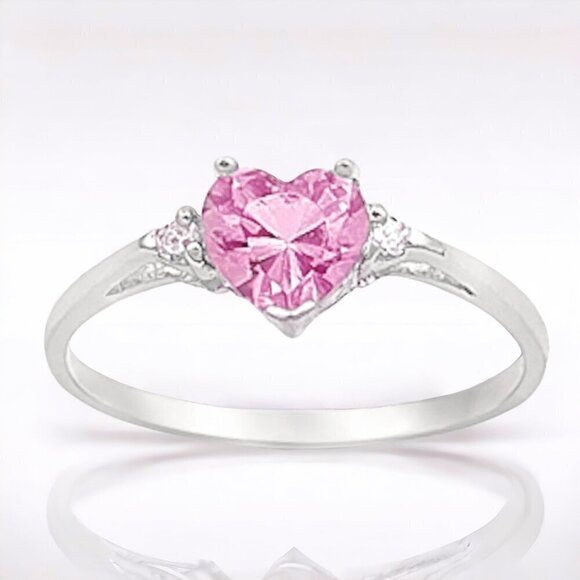 NWT Fashion Women's 925 Sterling Silver Pink Stone CZ Heart Ring - Picture 1 of 3